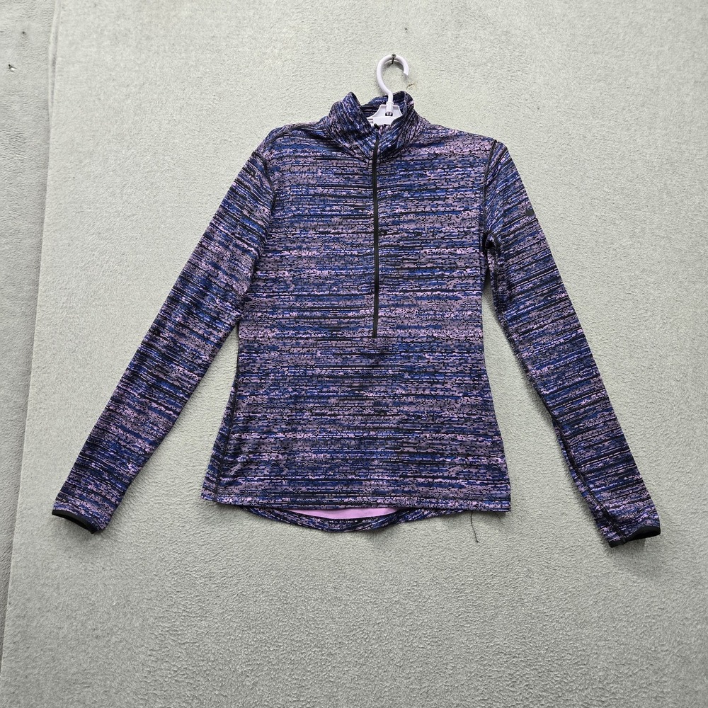 Nike Women Activewear Top L Purple Geometric Dri-Fit Nike Pro Base Layer Zipper